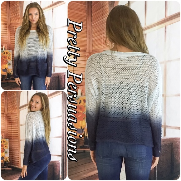 Navy Blue Ombré Tie Dyed Open Stitch Sweater - Picture 4 of 4