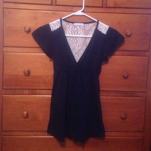 Delia's sz S navy and cream lace top
