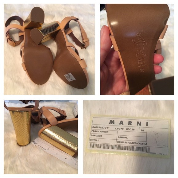 MARNI Peach Sandal Gold High Heel Size 38 - Picture 4 of 4