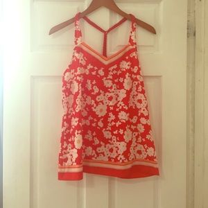 Tanks top, floral with striped trim
