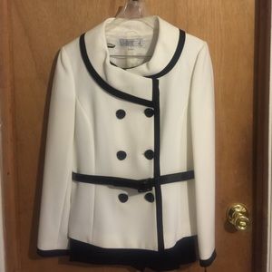Black and Ivory Tahari Levine two piece suit.