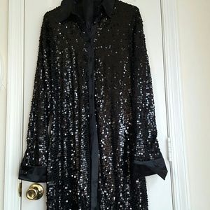 Black sequins shirt dress