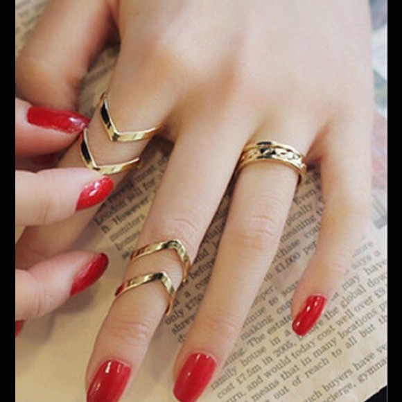 Silver Color 3 Piece Geometric Rings - Picture 3 of 6