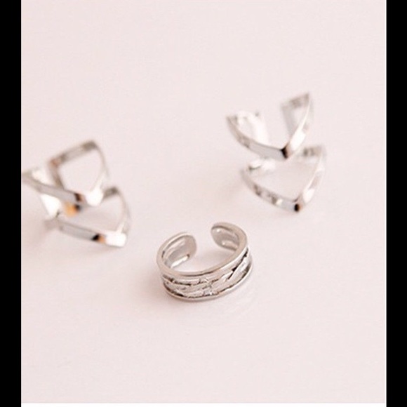 Silver Color 3 Piece Geometric Rings - Picture 4 of 6