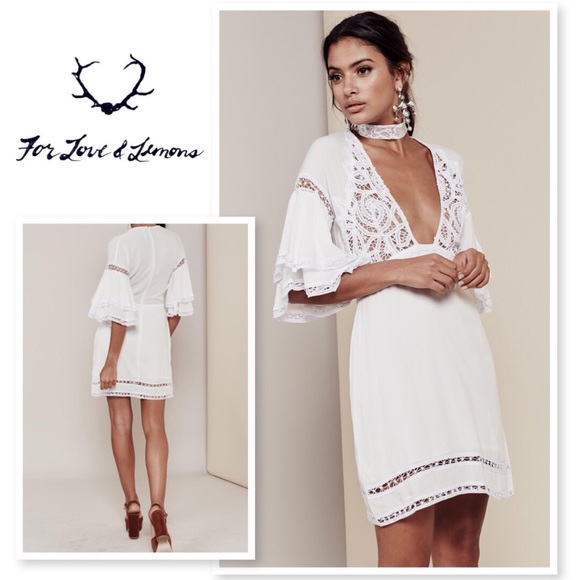 NWT FOR LOVE & LEMONS CARMINE MINI DRESS WHITE - Picture 2 of 3