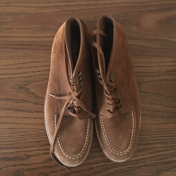 Brown suede, lace up boots.