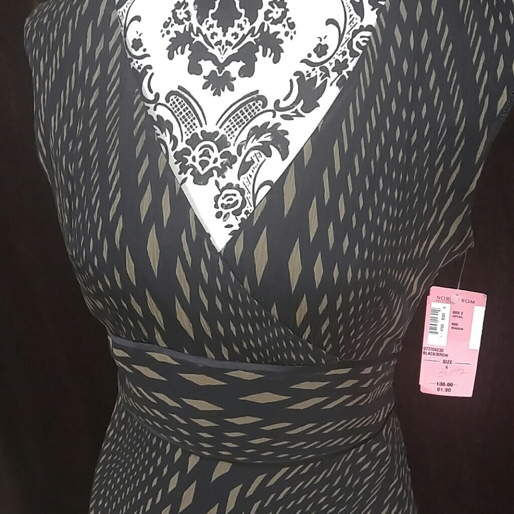 Black & print chiffon cocktail dress