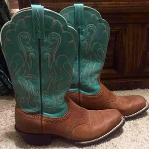 Teal and brown leather Ariat boots