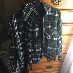 Green white and blue plaid top