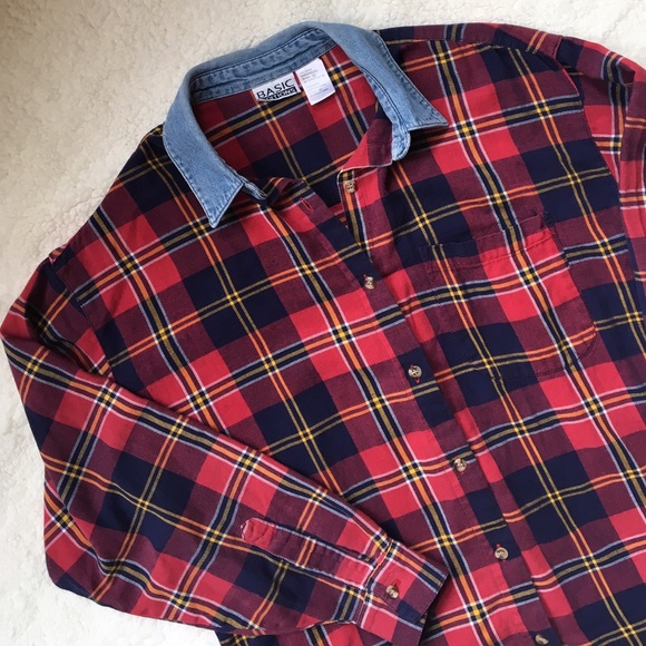 UNIF Tops - *Sold* Denim Collar Plaid Flannel Button Up