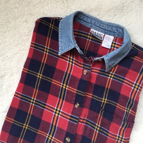*Sold* Denim Collar Plaid Flannel Button Up - Picture 3 of 3