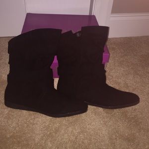 Black faux suede boots.