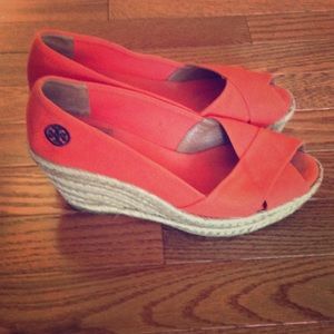 Tory Burch orange espadrille wedges