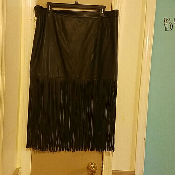 Dresses & Skirts - Black faux leather fringe skirt