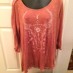 Maurice's - 3/4 sleeve burnt orange cow horns top