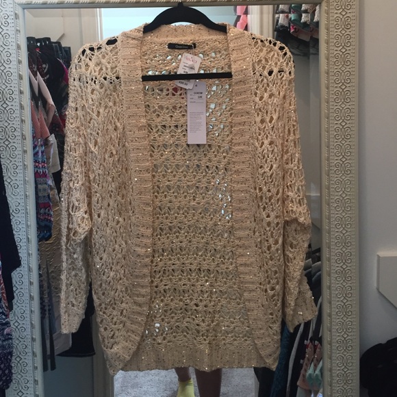 Gold Sequin/Ivory Woven Cardigan