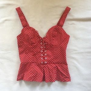 Bebe Red and White Polka Dot Top