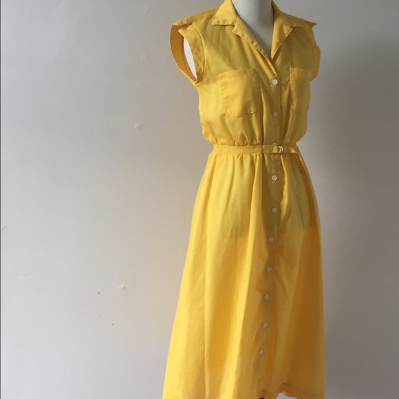 Vintage 1950s M Yellow Button Down Shirtdress