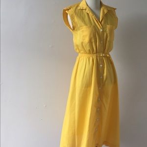 Vintage 1950s M Yellow Button Down Shirtdress