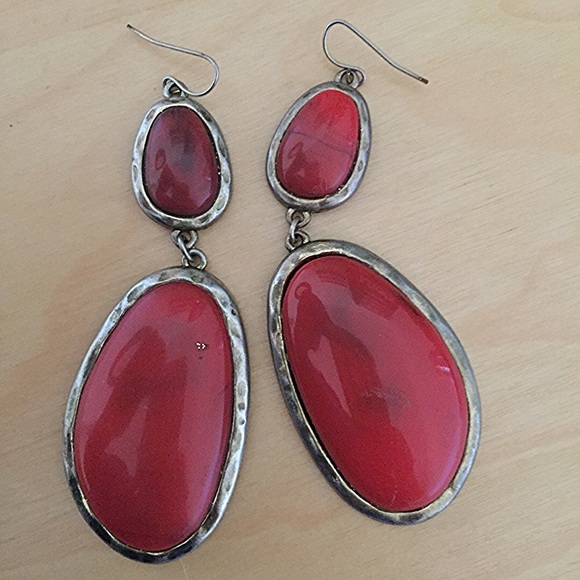 Modern, bright and fun red and bronze earrings
