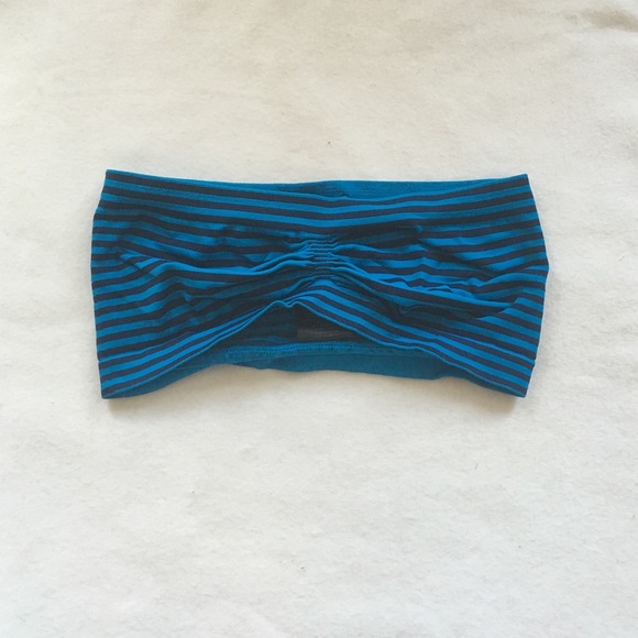 Bebe Blue and Navy Blue Striped Bandeau - Picture 1 of 3