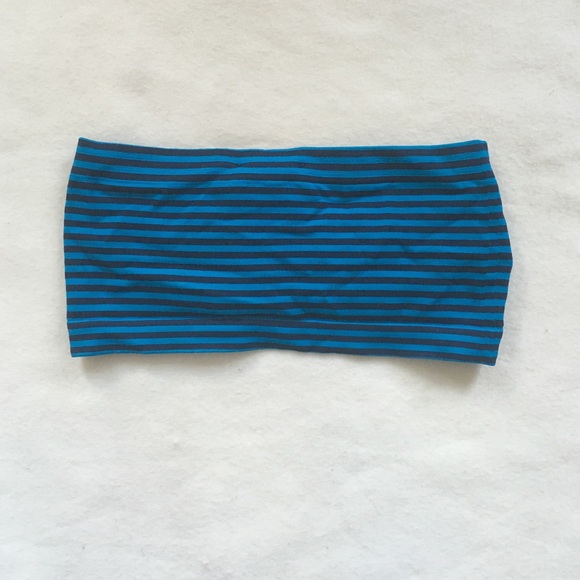 Bebe Blue and Navy Blue Striped Bandeau - Picture 2 of 3