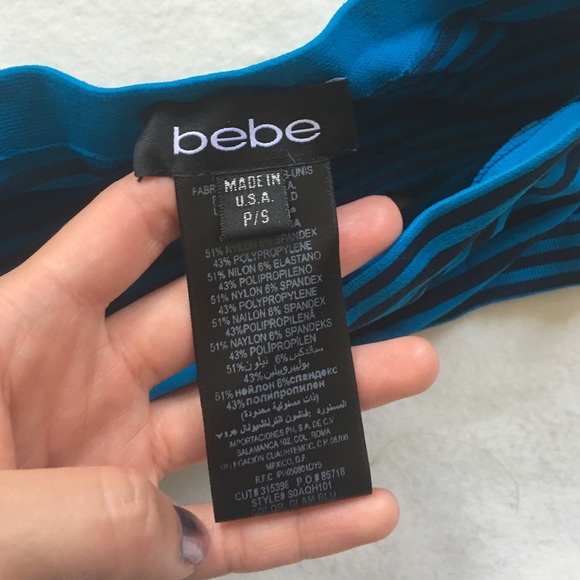 Bebe Blue and Navy Blue Striped Bandeau - Picture 3 of 3