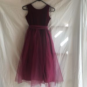 Velvet and tulle burgundy colored dress