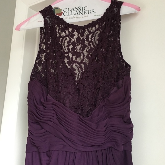 David's Bridal long mesh dress with chorded lace