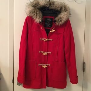 Red wool blend toggle coat! Women's size M