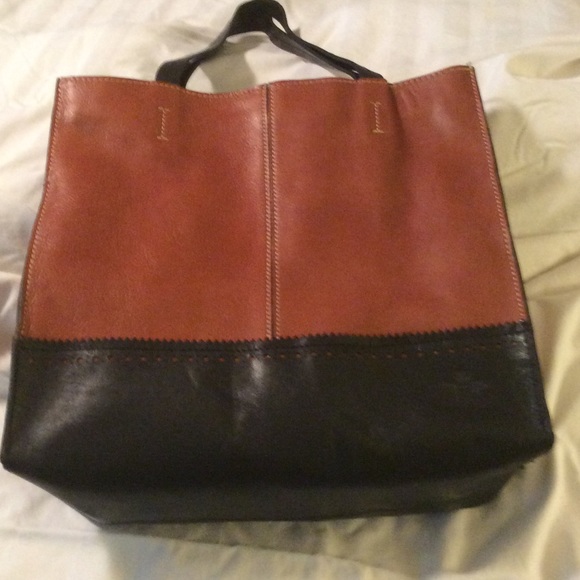 Small leather, two-tone tote