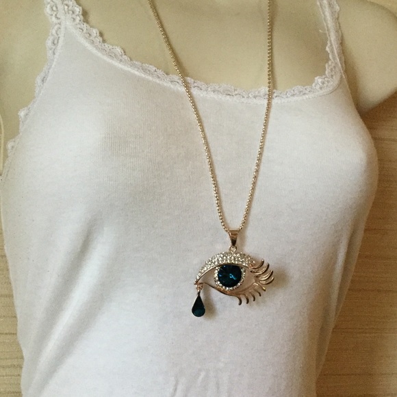 Eye Necklace Crying Eye with Crystal Teardrop NWT
