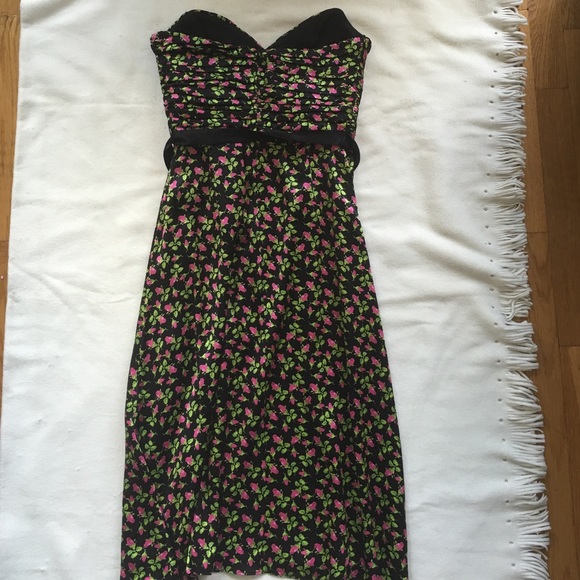 Betsey Johnson Silk Strapless Dress, Rose Pattern - Picture 2 of 4