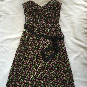 Betsey Johnson Silk Strapless Dress, Rose Pattern