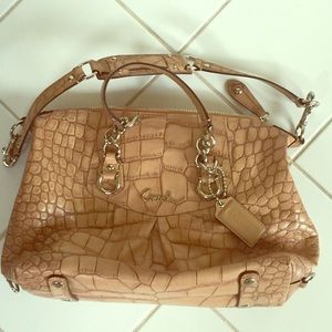 Coach croc pattern tan leather shoulder bag