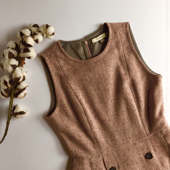 Fossil Pink + Gray Pleated Wool Sheath, Size 6