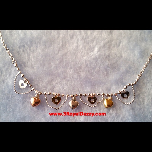 14k Tri Color 925 Silver 3D Heart Set Necklace