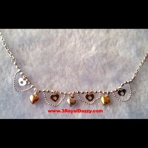 14k Tri Color 925 Silver 3D Heart Set Necklace