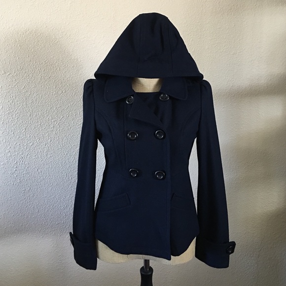 ❗️SOLD❗️Tulle Navy Blue Wool Pea Coat w/ Hood