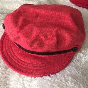 J Crew Red/Pink Newsboy Cap in Tweed