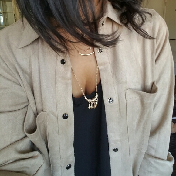 《••1 LEFT••》TAN FAUX SUEDE SHIRT DRESS - Picture 3 of 3