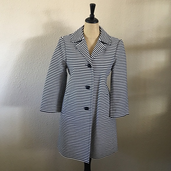 Ann Taylor Black and White Striped Coat
