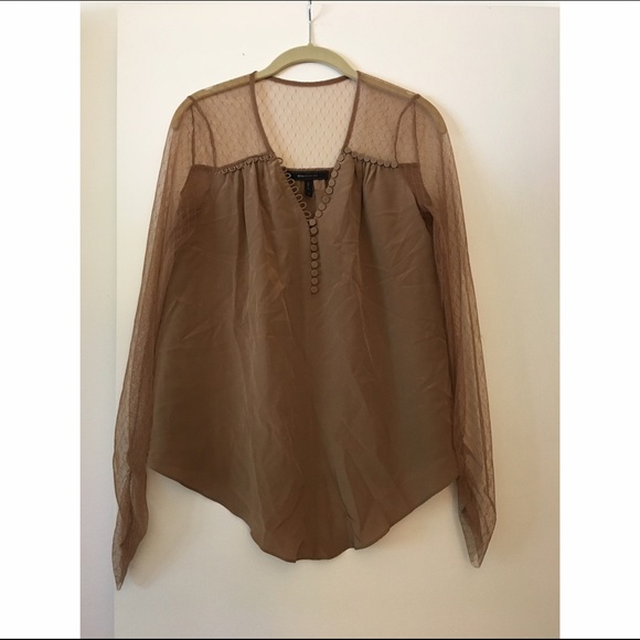 BCBG Satin Mesh Plunge Blouse