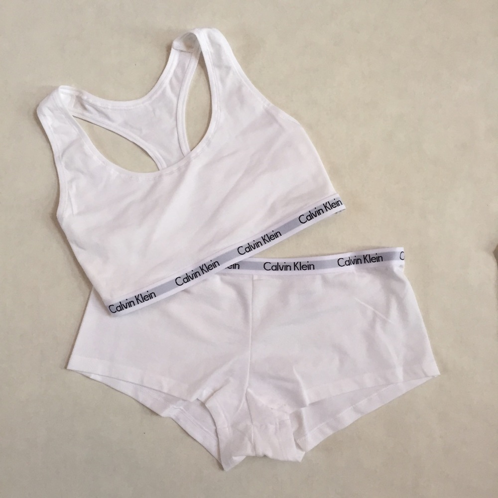 Calvin Klein White Bralette & White Boyshort Set