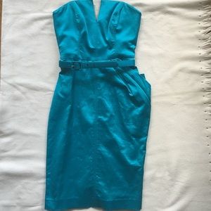 Bebe Turquoise Blue Low Cut Strapless Dress