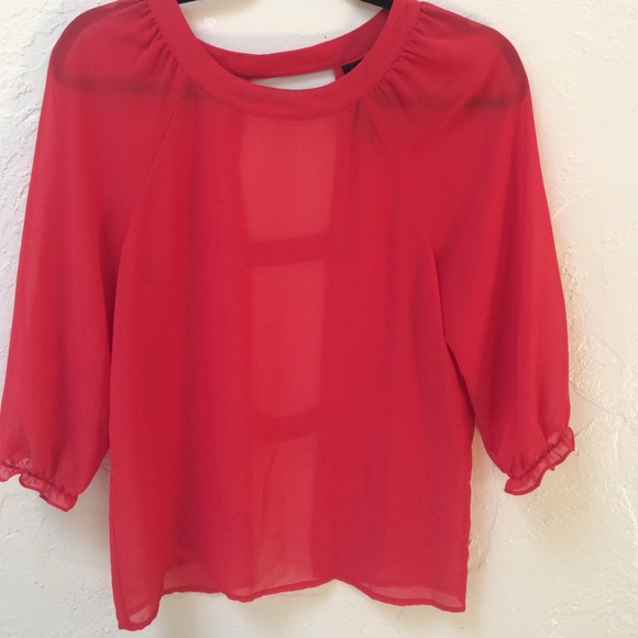 Red chiffon sheer blouse with open back