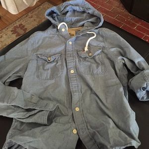 Chambray hooded button up