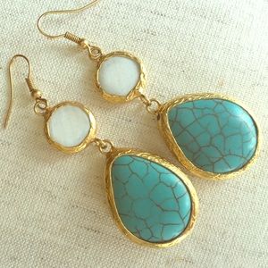 Turquoise & White Stone Earrings