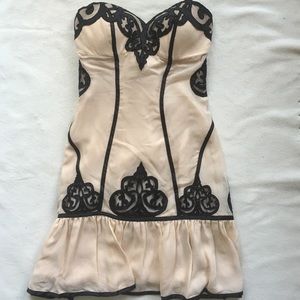 Bebe Beige/Nude with Black Lace Strapless Dress