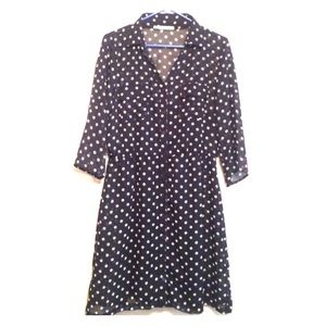 EUC button up Navy polka dot dress